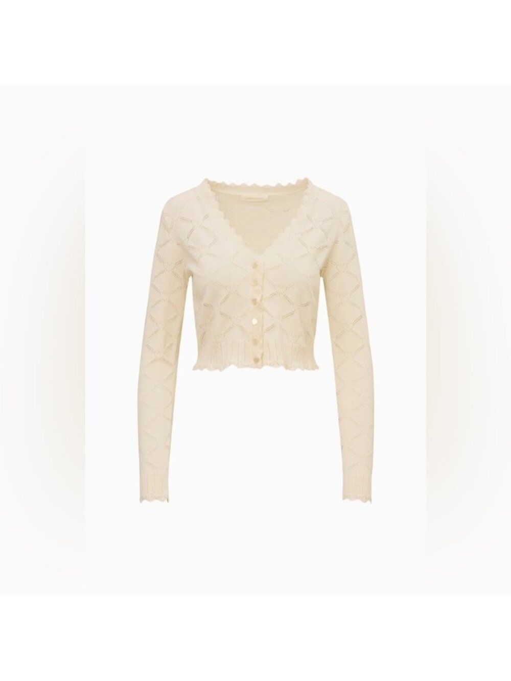 NWT LoveShackFancy Petra Knit Heart Argyle Cardigan Parchment Cream Ivory | S - Picture 5 of 14